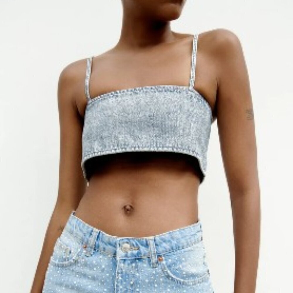 ZARA CROP TOP WITH RHINESTONES SIZE M-L 6688/020/406 - Picture 2 of 7